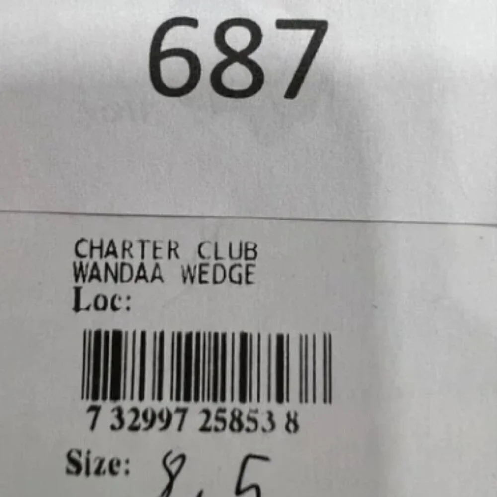 NWB Charter Club Wandaa Suede Wedge Heels 8.5M Almond Toe Scalloped Trim Black